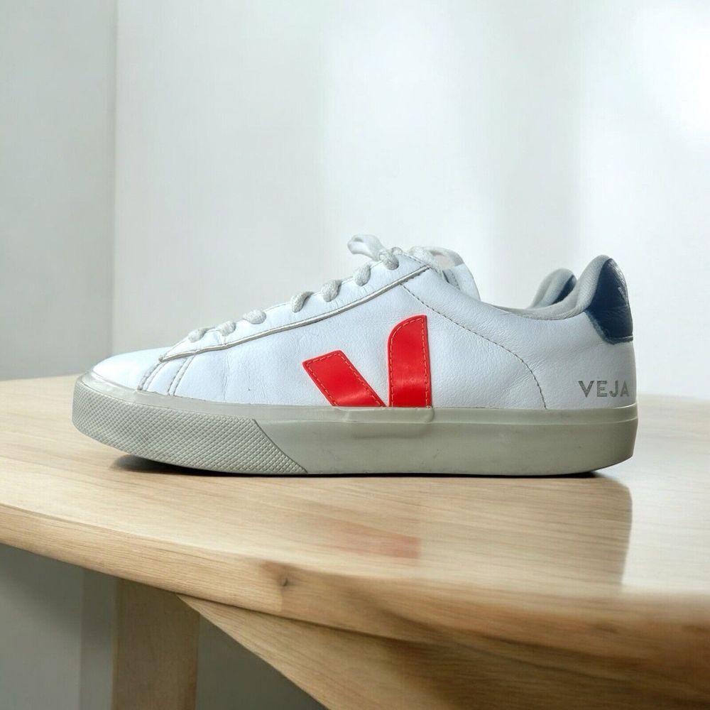 Veja Sneakers Women's Campo Leather Sz US 7.5  White Orange Casual Walking Shoes